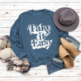 Take It Easy Letter Loose Damen Langarm Sweatshirt Übergröße Damen