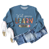 Y'all Gona Learn Today Lettre Chemise à manches longues imprimé léopard Grand pull