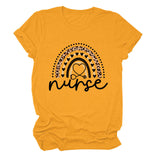 Nurse Love Leopard Regenbogen Buchstabendruck Kurzärmeliges Damen T-Shirt