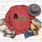 Nunse LIFE Letters Loose Leopard Print Long Sleeve