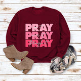 Rundhals-Oberteile Langarm-Sweatshirt mit PRAY Onit PRAY Oues It-Aufdruck