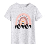 Mama Rainbow Love Letter Rundhalsausschnitt Lockeres Druckmuster Kurzärmeliges T-Shirt