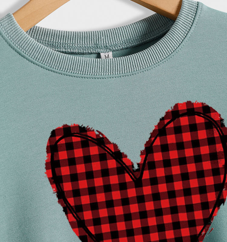 Valentine's Day Women's Fall and Winter Plaid Love Print Sweater