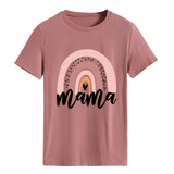 Mama Rainbow Love Letter Rundhalsausschnitt Lockeres Druckmuster Kurzärmeliges T-Shirt