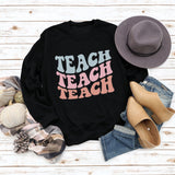 Simple Pullover Long Sleeve Teach Teach Print Loose Sweater