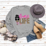 Nunse LIFE Letters Loose Leopard Print Long Sleeve