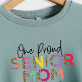 One Proud Senior Mom Leopardenmuster Buchstaben Rundhals Weit Langarm Große Größe Pullover Damen