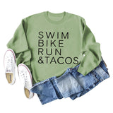 SWIM BIKE RUN TACOS BUCHSTABEN LOCKERES DAMEN SWEATSHIRT