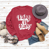 Take It Easy Letter Loose Damen Langarm Sweatshirt Übergröße Damen