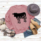Women's Autumn and Winter Long-sleeved Shirt Flowers and Grass Cattle Print Round Neck Loose Sweater