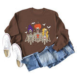 Skull Bat Print Loose Crewneck Long Sleeves Plus-size Sweatshirt Woman