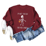 ICH BIN NICHT ZU ALT Buchstaben Totenkopf Kürbis Rundhals Langarm Pullover