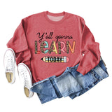 Y'all Gona Learn Today Lettre Chemise à manches longues imprimé léopard Grand pull