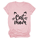 Chat Maman Lettre Col Rond Large Chat Lâche Décontracté Manches Courtes T-shirt Femme