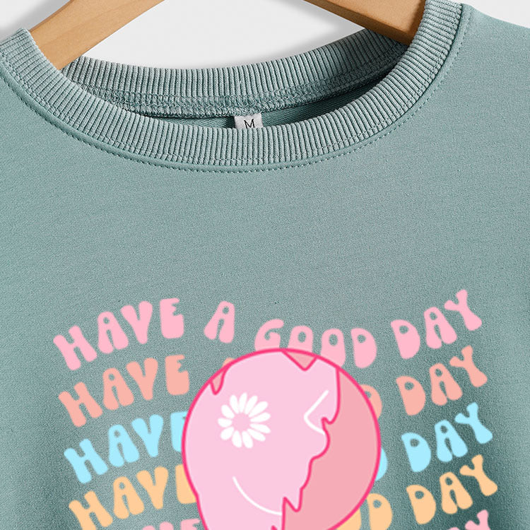 HAVE A GOOD DAY Lettres Col Rond Imprimé Fond Pull à Manches Longues Femmes