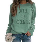 CAFÉ TILL COCKTAILS LETTRE COL ROND Lâche FEMME MANCHES LONGUES SWEAT-SHIRT OVERSIZE
