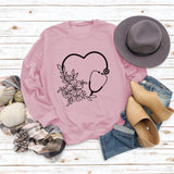 Herbst und Winter Damen Top Love Printing Lässiger Langarmpullover