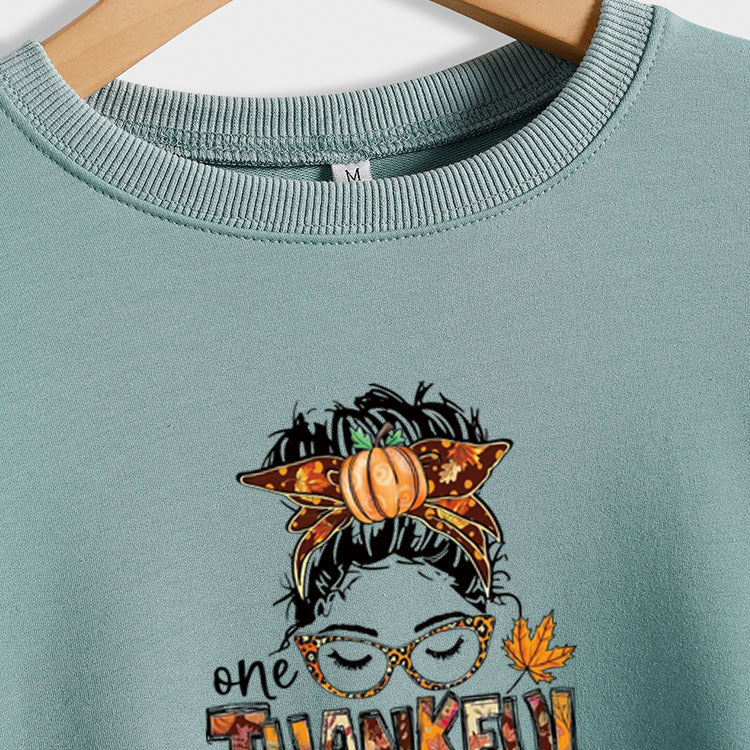 ONE THANKFUL MAMA Lettre Citrouille Halloween Col Rond Manches Longues Sweat Grande Taille