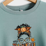 ONE THANKFUL MAMA Sweatshirt mit Buchstaben-Kürbis, Halloween, Rundhalsausschnitt, langärmelig, große Größe