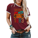 Vintage 1983 Lustiges Muster Damen Kurzarm Bluse T-Shirt