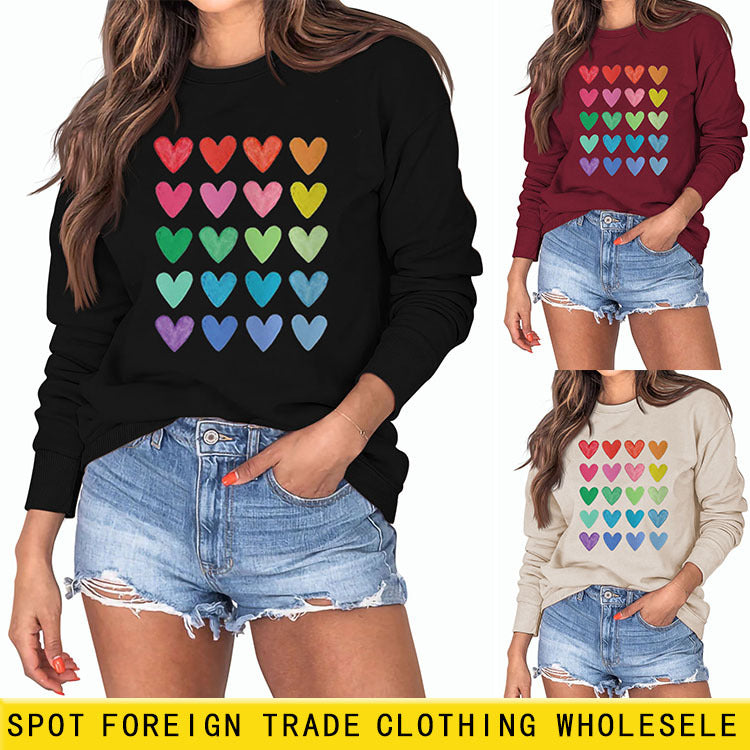 Pull ample à col rond imprimé Love pour femmes, grandes manches longues