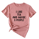 Lettre J'aime le thé Peut-être 3 personnes T-shirt à manches courtes et col rond