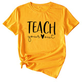Simple Letter Teach Woman Summer New Casual Short Sleeve T-shirt