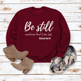 Be Still and Know – pull à manches longues et col rond pour fille, ample, avec lettres imprimées, grande taille, à la mode