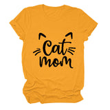 Chat Maman Lettre Col Rond Large Chat Lâche Décontracté Manches Courtes T-shirt Femme