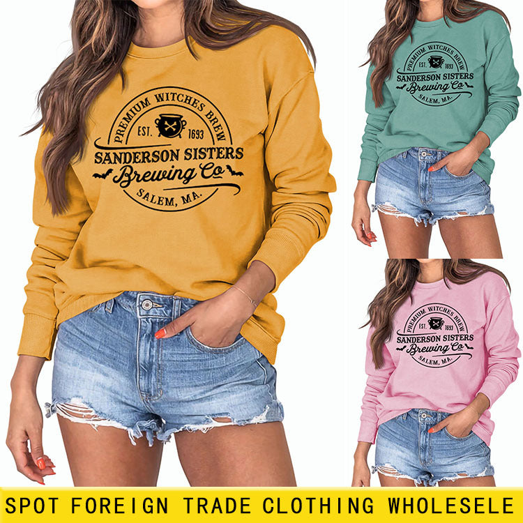PREMIUM WITCHES LETTER PRINT AW/WINTER BASE LONG SLEEVE WOMEN'S SWEATSHIRT