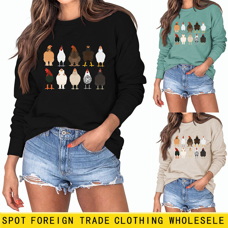 Chemise à manches longues imprimée poussin pour Thanksgiving, sweat-shirt de grande taille