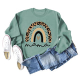 Mama Love Sweat-shirt ample à manches longues et col rond avec imprimé léopard arc-en-ciel