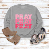 Rundhals-Oberteile Langarm-Sweatshirt mit PRAY Onit PRAY Oues It-Aufdruck
