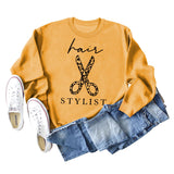 Hair Stylist Scissors Letter Print Bottoming Long Sleeve Round Neck Sweatshirt