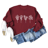 Pull à manches longues et col rond pour femme, pull décontracté à imprimé de quatre fleurs, automne et hiver