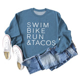 SWIM BIKE RUN TACOS BUCHSTABEN LOCKERES DAMEN SWEATSHIRT