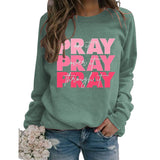 Rundhals-Oberteile Langarm-Sweatshirt mit PRAY Onit PRAY Oues It-Aufdruck