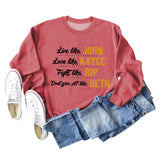 Live Like John Love Damen-Pullover mit Buchstaben, Rundhalsausschnitt, lockeres Langarmshirt, großer Pullover