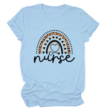 Nurse Love Leopard Regenbogen Buchstabendruck Kurzärmeliges Damen T-Shirt