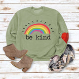 Be Kind – pull ample à manches longues et col rond avec lettres arc-en-ciel, automne et hiver