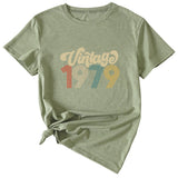 Rundhals 1979 Damen T-Shirt Vintage Buchstabendruck Kurzarm