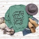 Sweat-shirt ample à manches longues et col rond avec lettres patchwork I'V GOT A Good