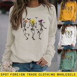 Langärmliger Pullover mit Rundhalsausschnitt und Totenkopf-Print für Damen