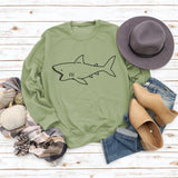Round Neck Autumn and Winter Ladies Tops Shark Print Casual Long-sleeved Sweatshirt
