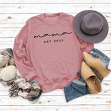 Mama EST 2022 Letter Casual Round Neck Simple Bottomed Sweater Loose with Fashionable Women's Top