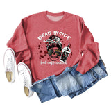 DEAD INSIDE BUT Skull Letter Body surdimensionné à manches longues pour femme