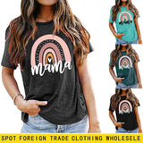 Mama Rainbow Love Letter Rundhalsausschnitt Lockeres Druckmuster Kurzärmeliges T-Shirt