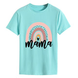 Mama Rainbow Love Letter Rundhalsausschnitt Lockeres Druckmuster Kurzärmeliges T-Shirt