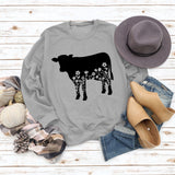 Women's Autumn and Winter Long-sleeved Shirt Flowers and Grass Cattle Print Round Neck Loose Sweater