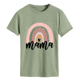 Mama Rainbow Love Letter Rundhalsausschnitt Lockeres Druckmuster Kurzärmeliges T-Shirt
